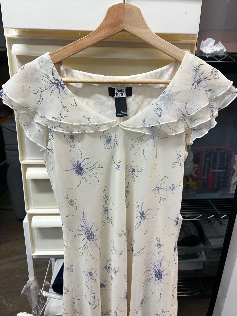 Studio 1940 Ivory Dress with Blue Floral Print